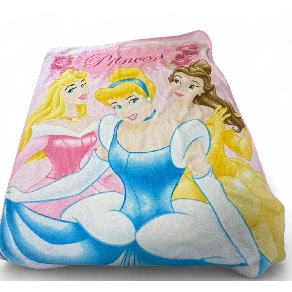 Vintage Disney Princess Fleece Throw Blanket Cinderella Belle Aurora Pink 45x60